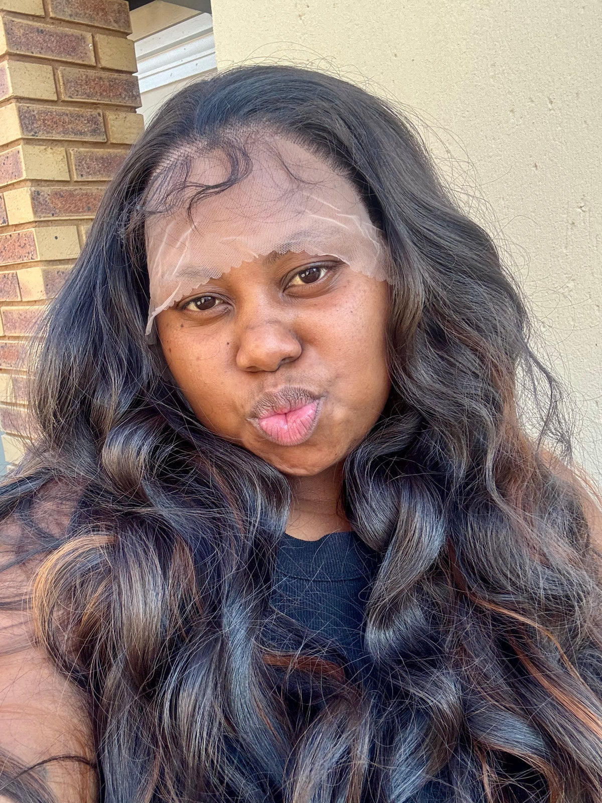 Human Hair Blend Dark Brown With Caramel Brown Highlights