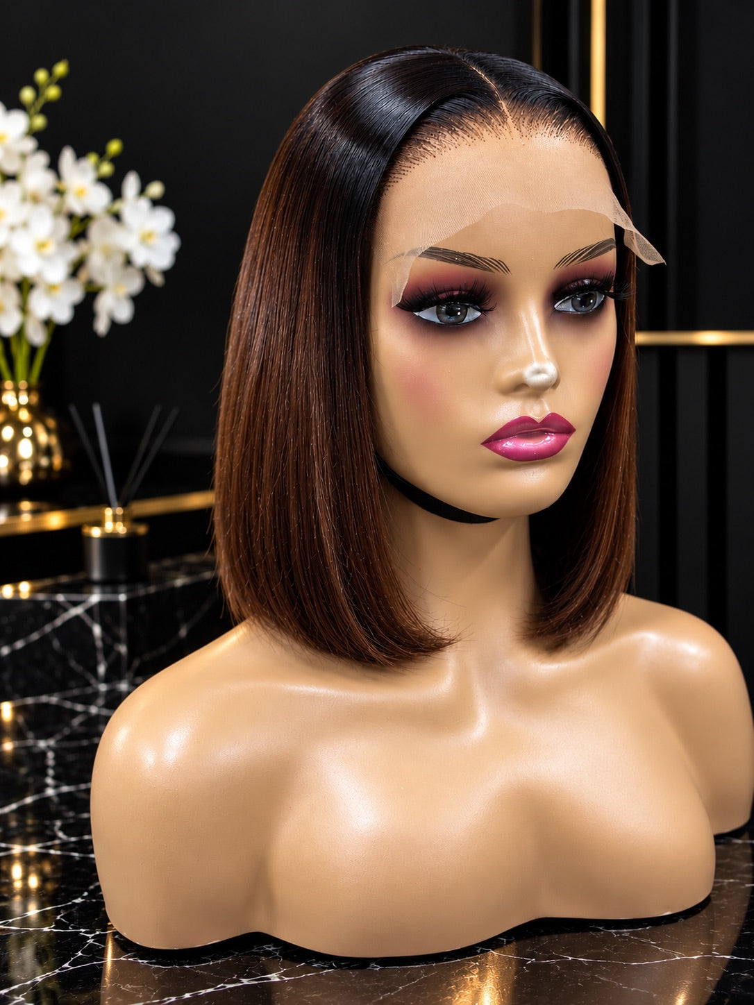 10” 6x4 Fully Customized Ombre Choc Brown Double Drawn Wig