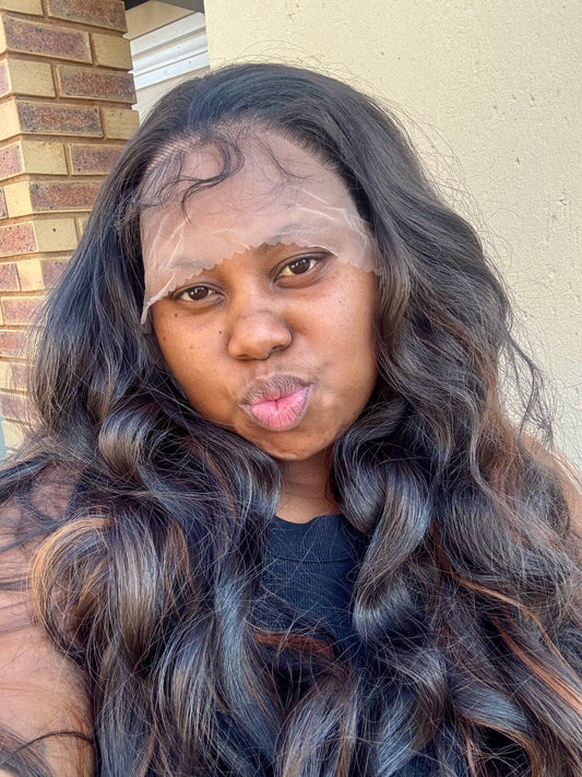 Human Hair Blend Dark Brown With Caramel Brown Highlights