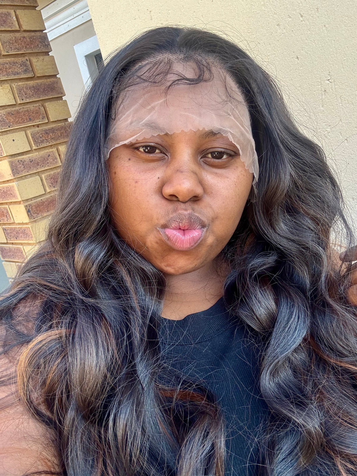 Human Hair Blend Dark Brown With Caramel Brown Highlights